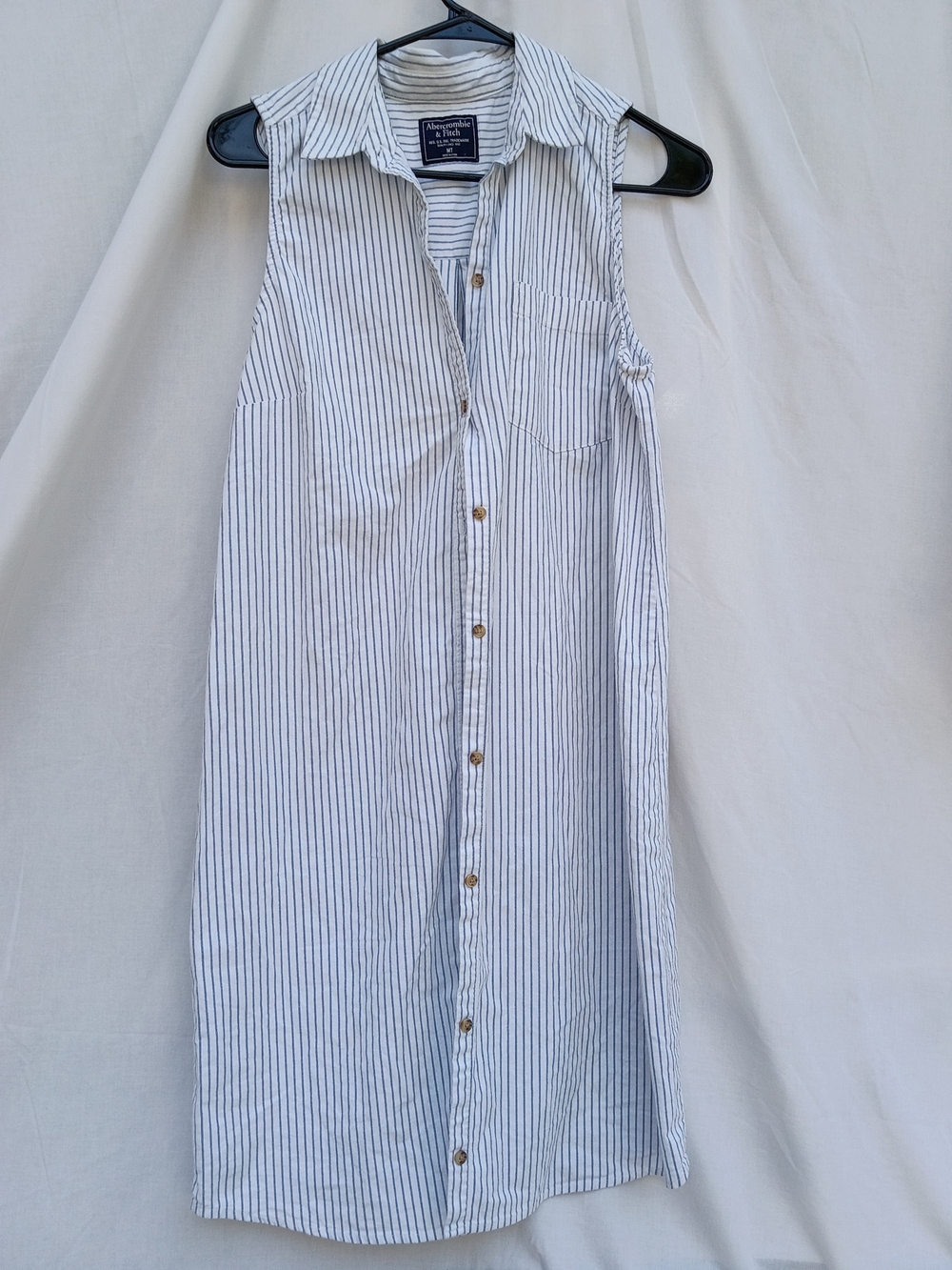 Abercrombie & Fitch White and Navy Striped Midi Shirt Dress